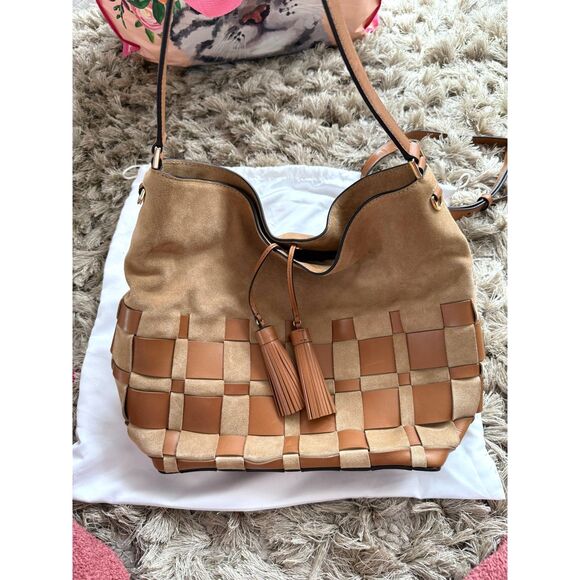 Michael Kors Vivian Large Suede Leather Hobo Bag Acorn Brown Crossbody Strap - Picture 2 of 9